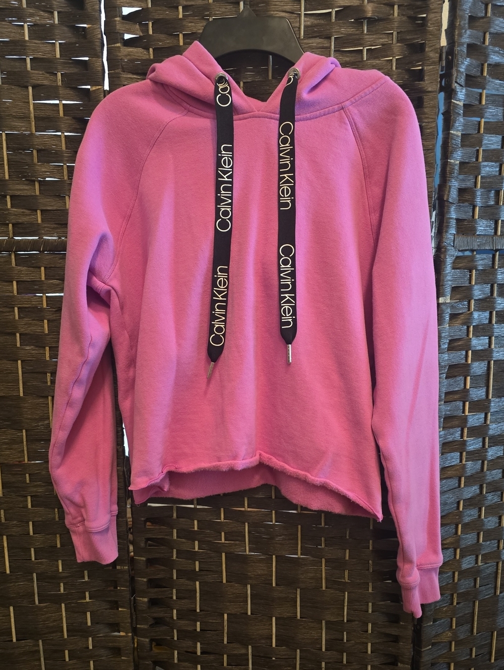Calvin Klein Womens Hot Pink Hooded Pullover Cropped Sweatshirt, Medium, EUC